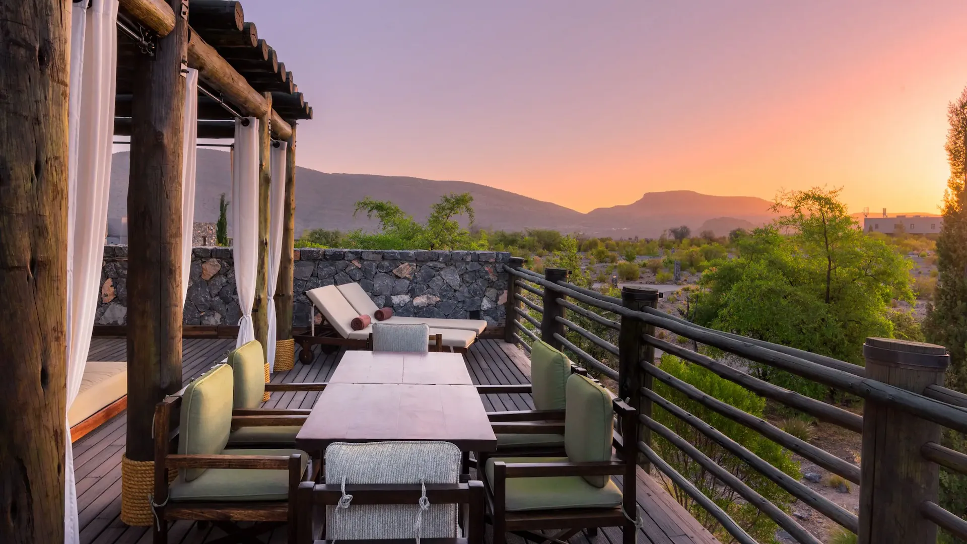 sunset over jabal terrace at alila jabal akhdar oman