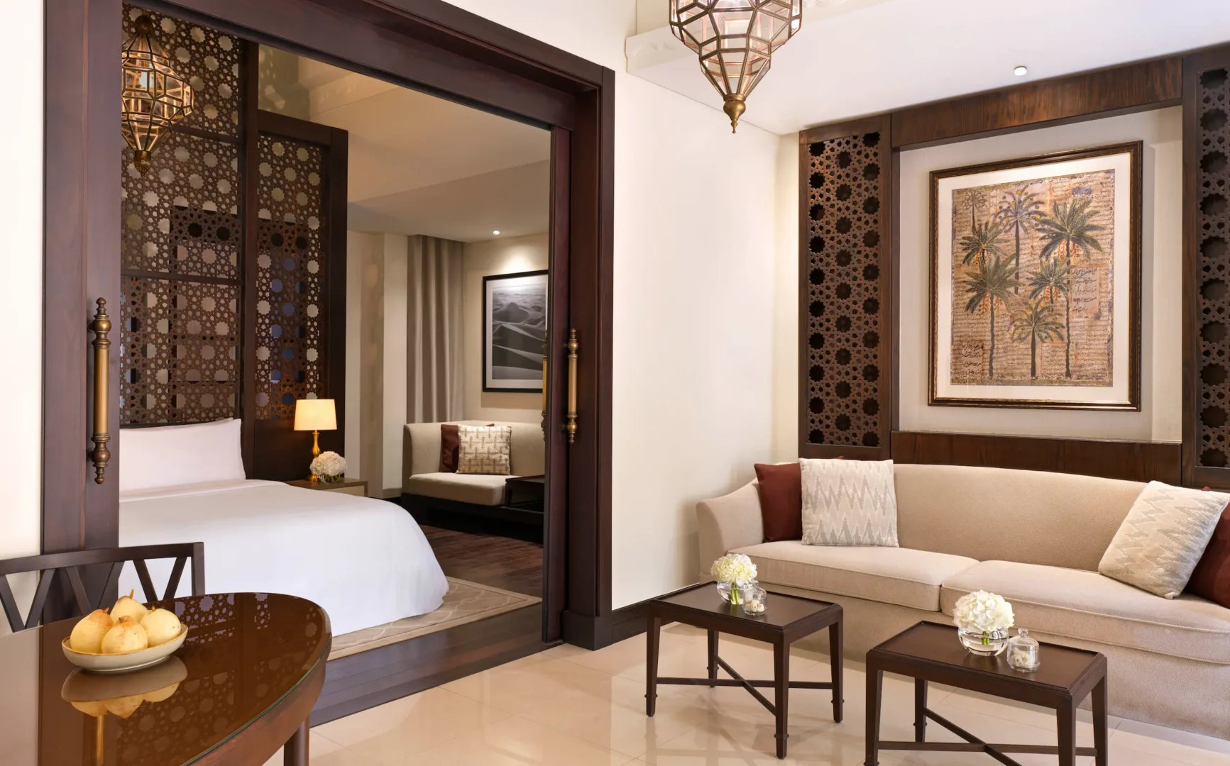the ritzcarlton al wadi desert al rimal villa lounge with elegant seating and open desert views