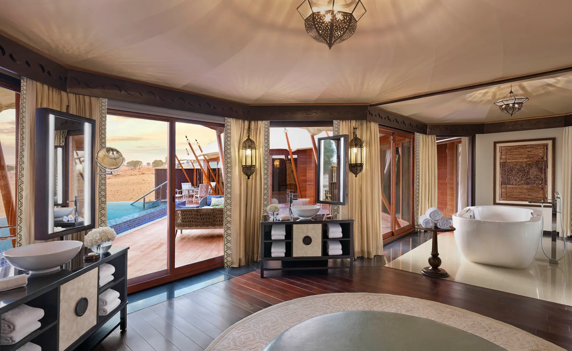 the ritzcarlton al wadi desert al sahari secluded bathroom with a refined indoor bathing space designed for privacy and relaxation