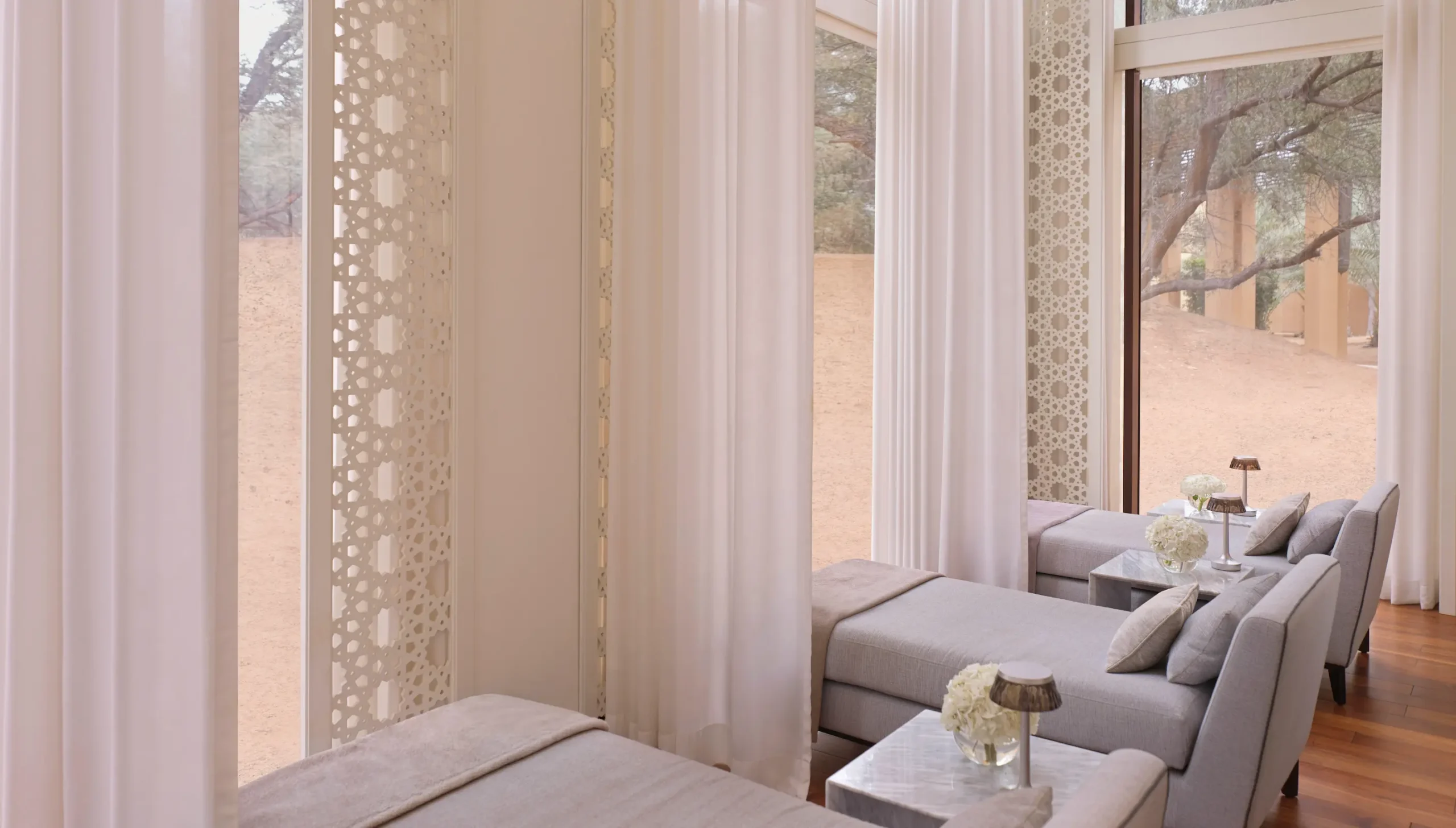 the ritzcarlton al wadi desert rc spa relaxation room offering a serene wellness space designed for rest and rejuvenation