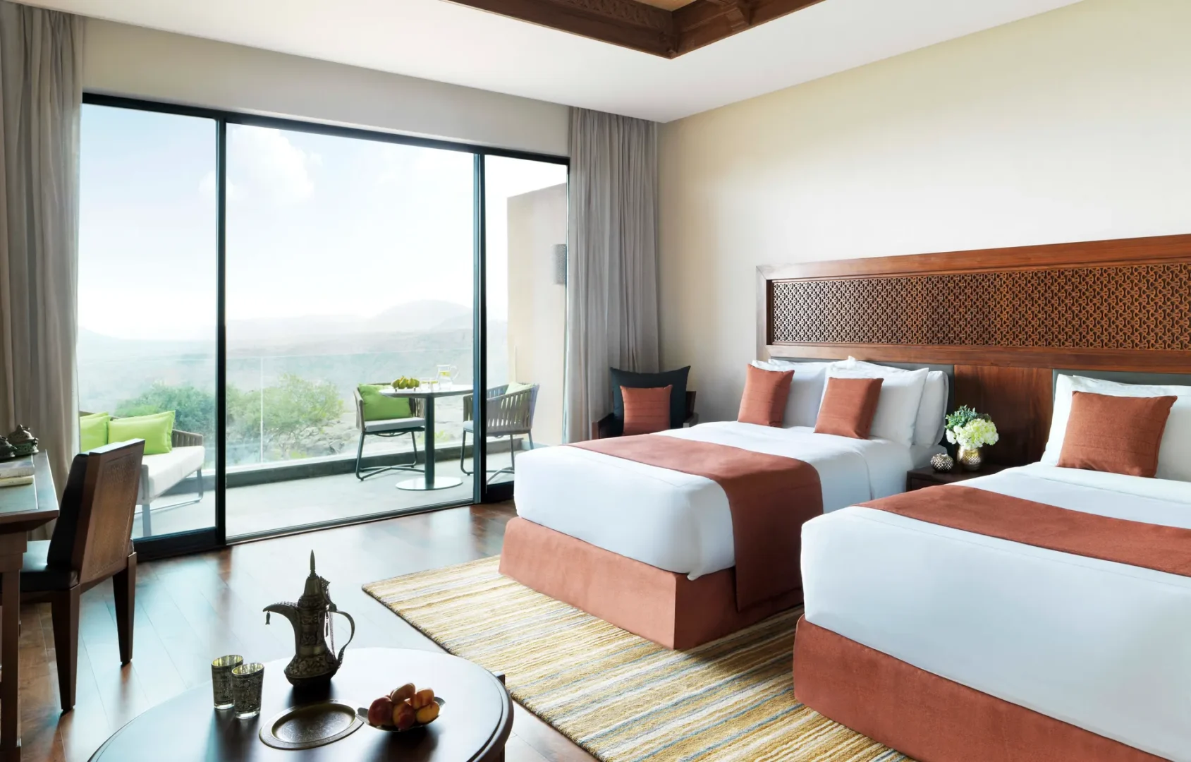 twin beds premier canyon view room anantara al jabal al akhdar oman