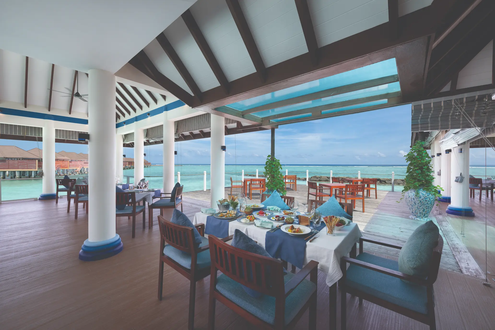 interior of nu dining venue at varu by atmosphere maldives with sophisticated contemporary design
