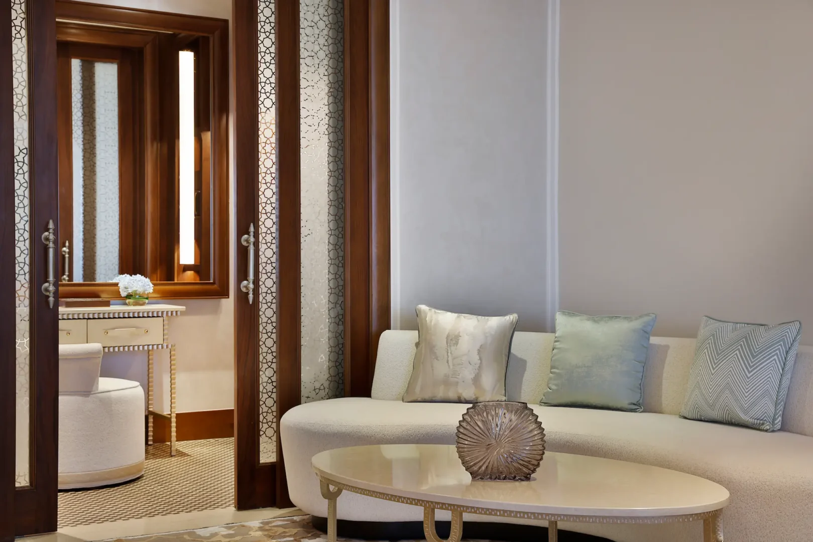 waldorf astoria ras al khaimah king deluxe room dressing room with refined storage and luxury interior finishes