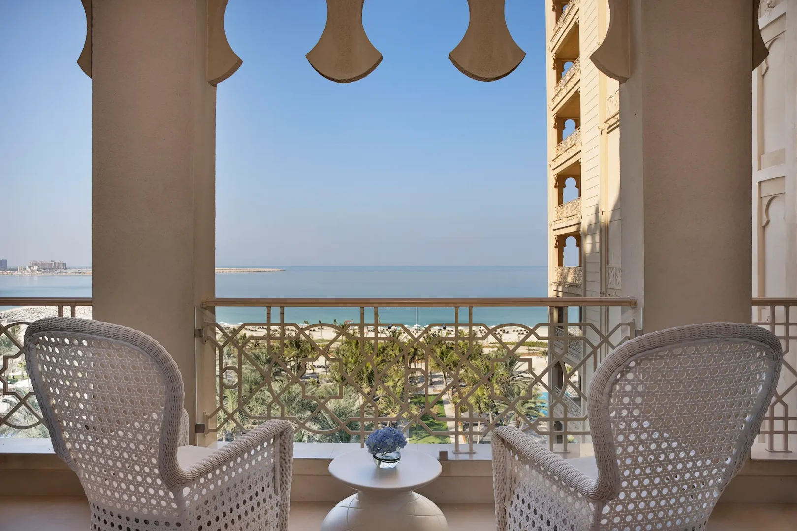 waldorf astoria ras al khaimah king ocean view junior suite terrace with relaxing sea view setting