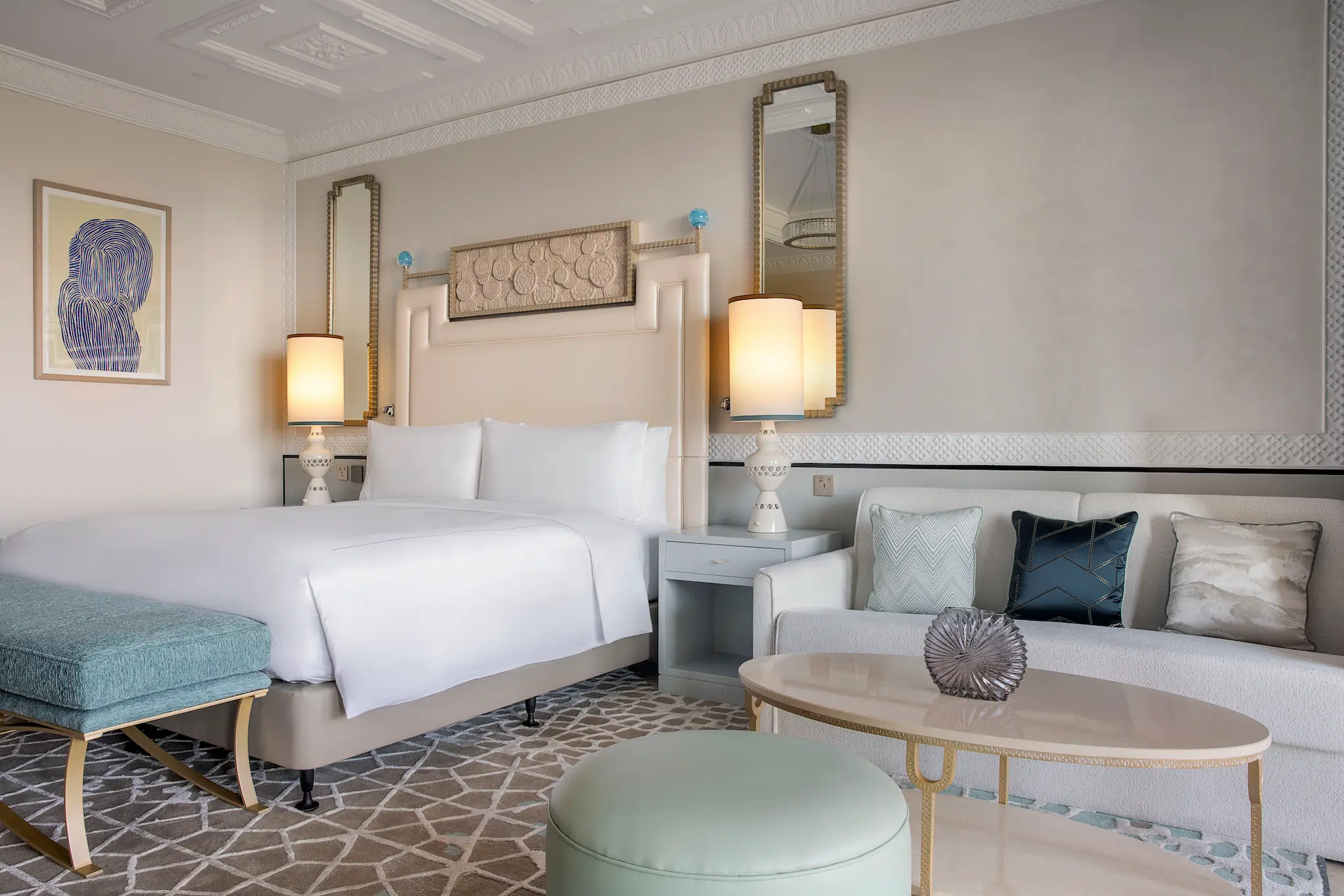 waldorf astoria ras al khaimah king premier golf course view room overview with views of the greens