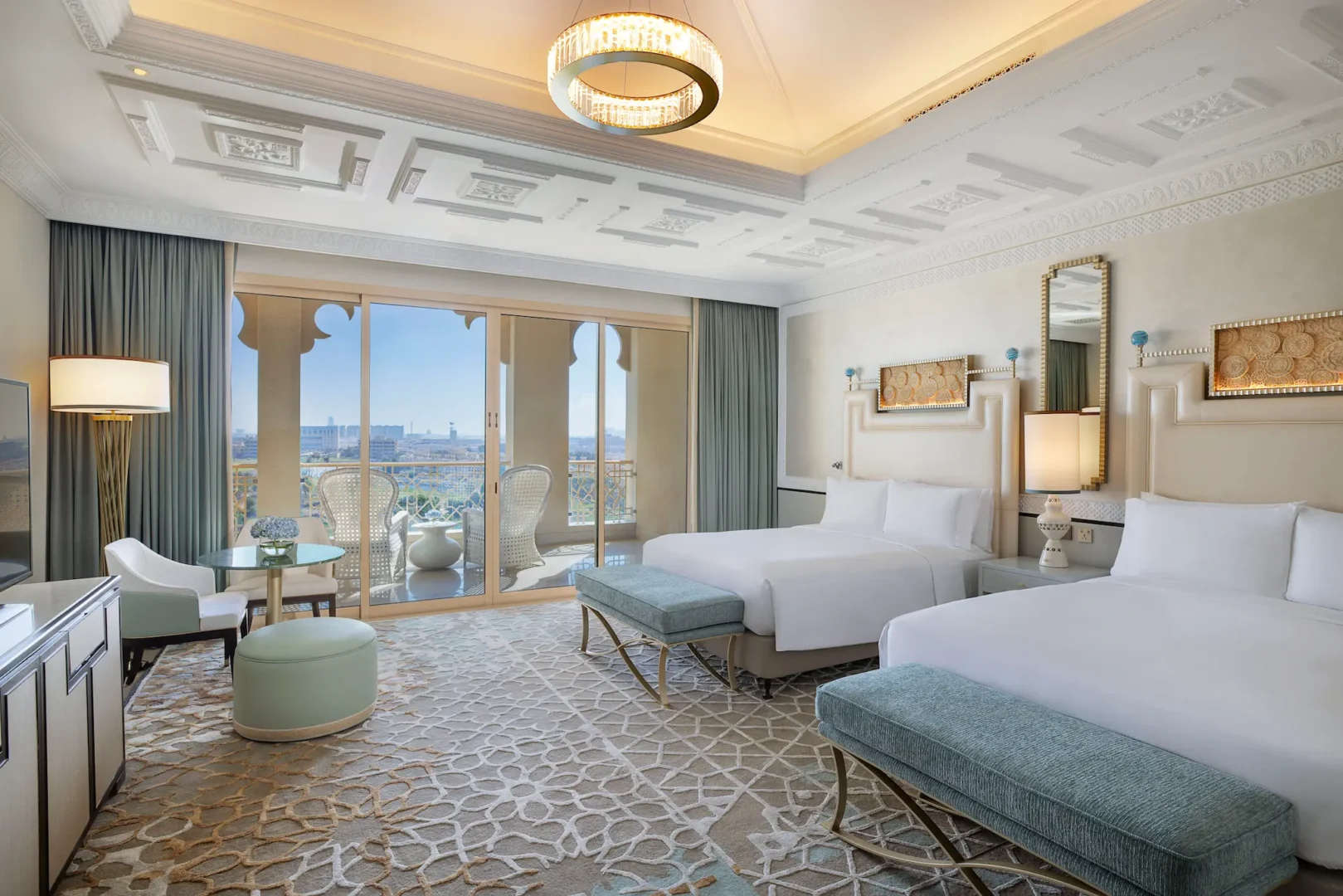 waldorf astoria ras al khaimah two queen beds premier golf course view room with double beds and golf course outlook