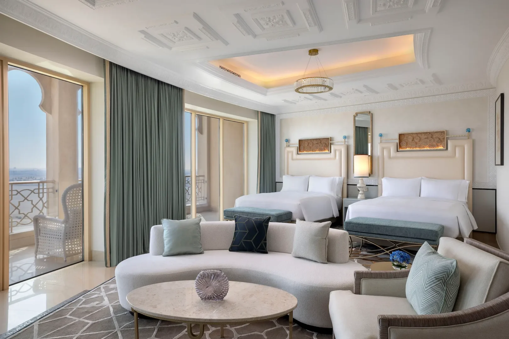 waldorf astoria ras al khaimah two queen beds premier golf course view room overview with scenic views of the greens