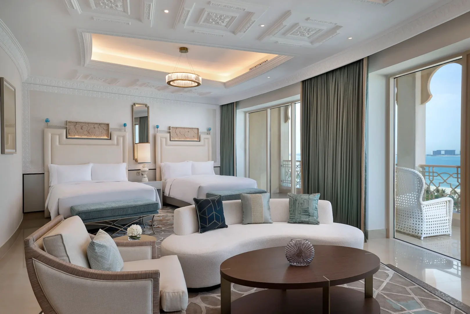waldorf astoria ras al khaimah two queen beds premier ocean view room overview featuring double beds and ocean outlook