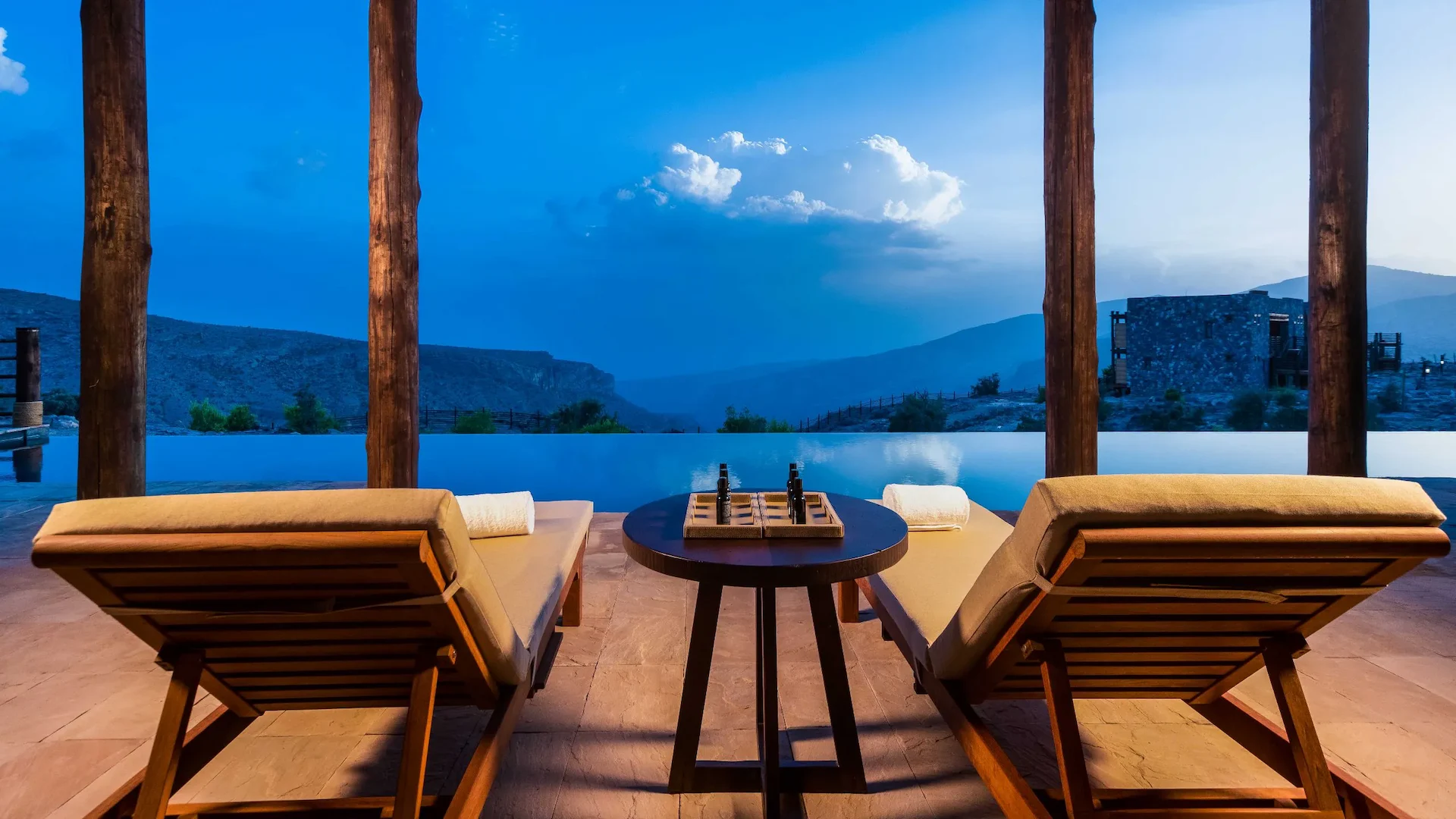winter pool view from jabal villa at alila jabal akhdar oman
