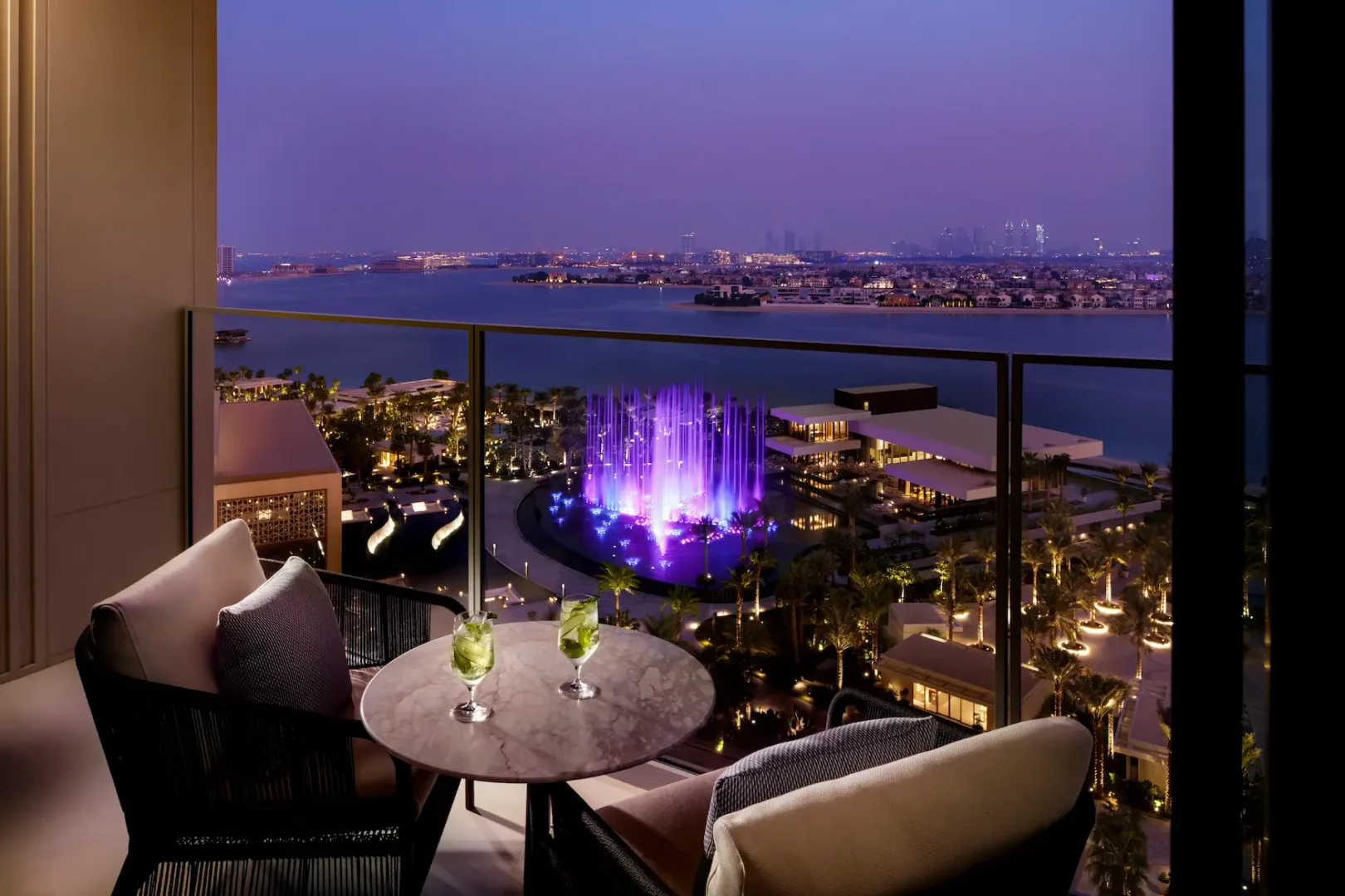 palmscape room balcony at night at atlantis the royal dubai