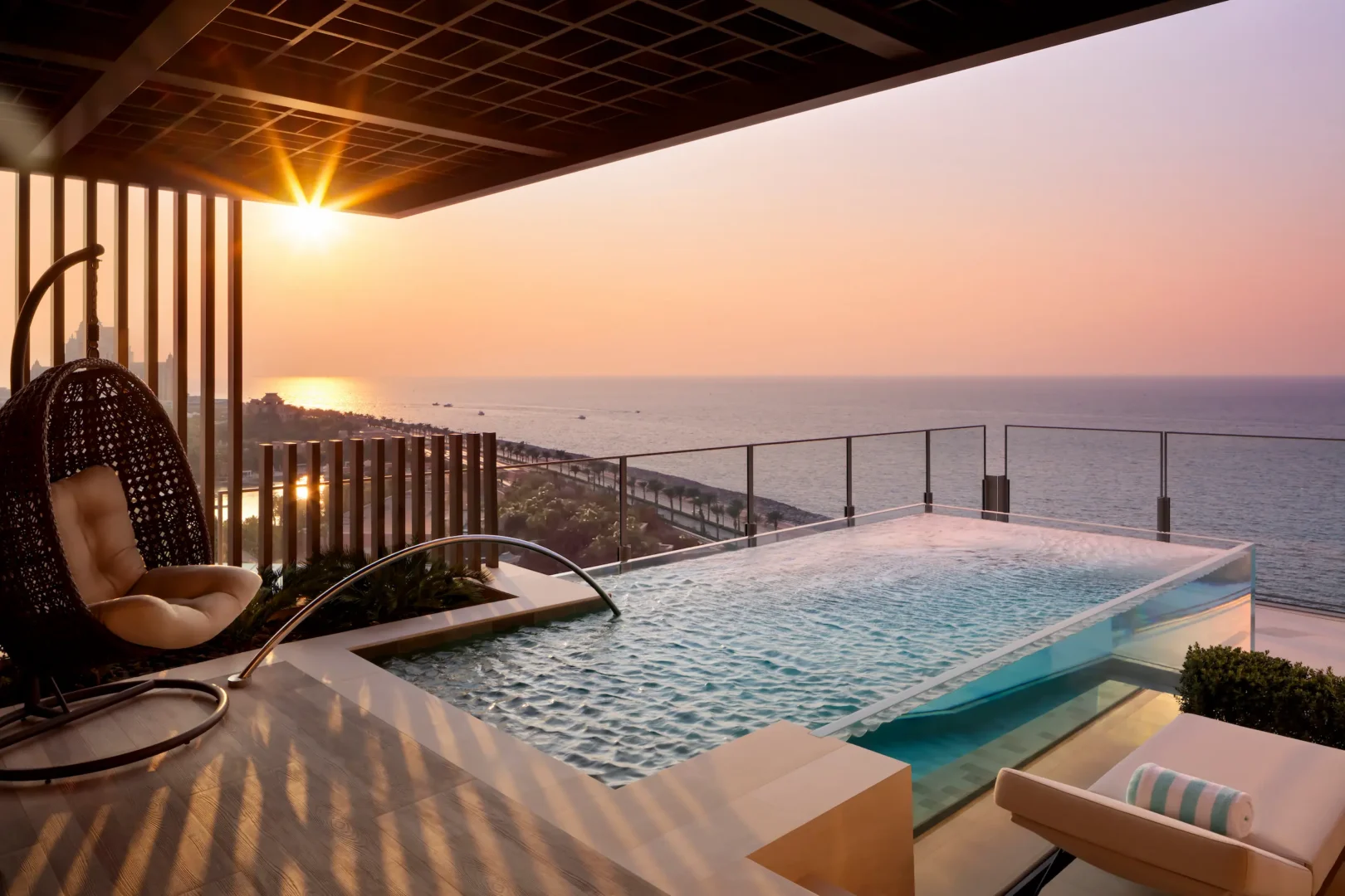 sky pool villa terrace at sunset at atlantis the royal dubai