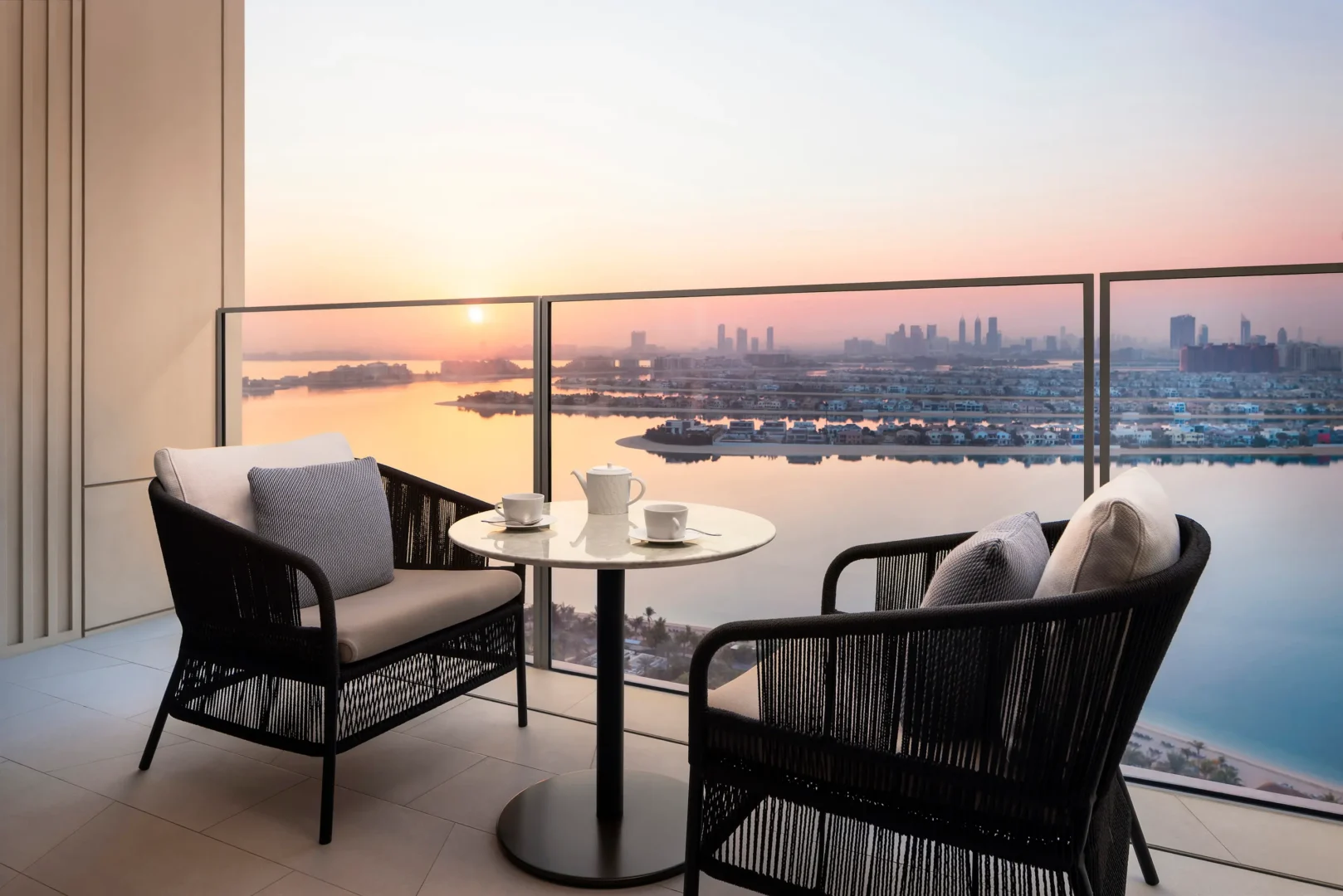 two bedroom interconnecting sky terrace suite balcony with palm view at atlantis the royal dubai