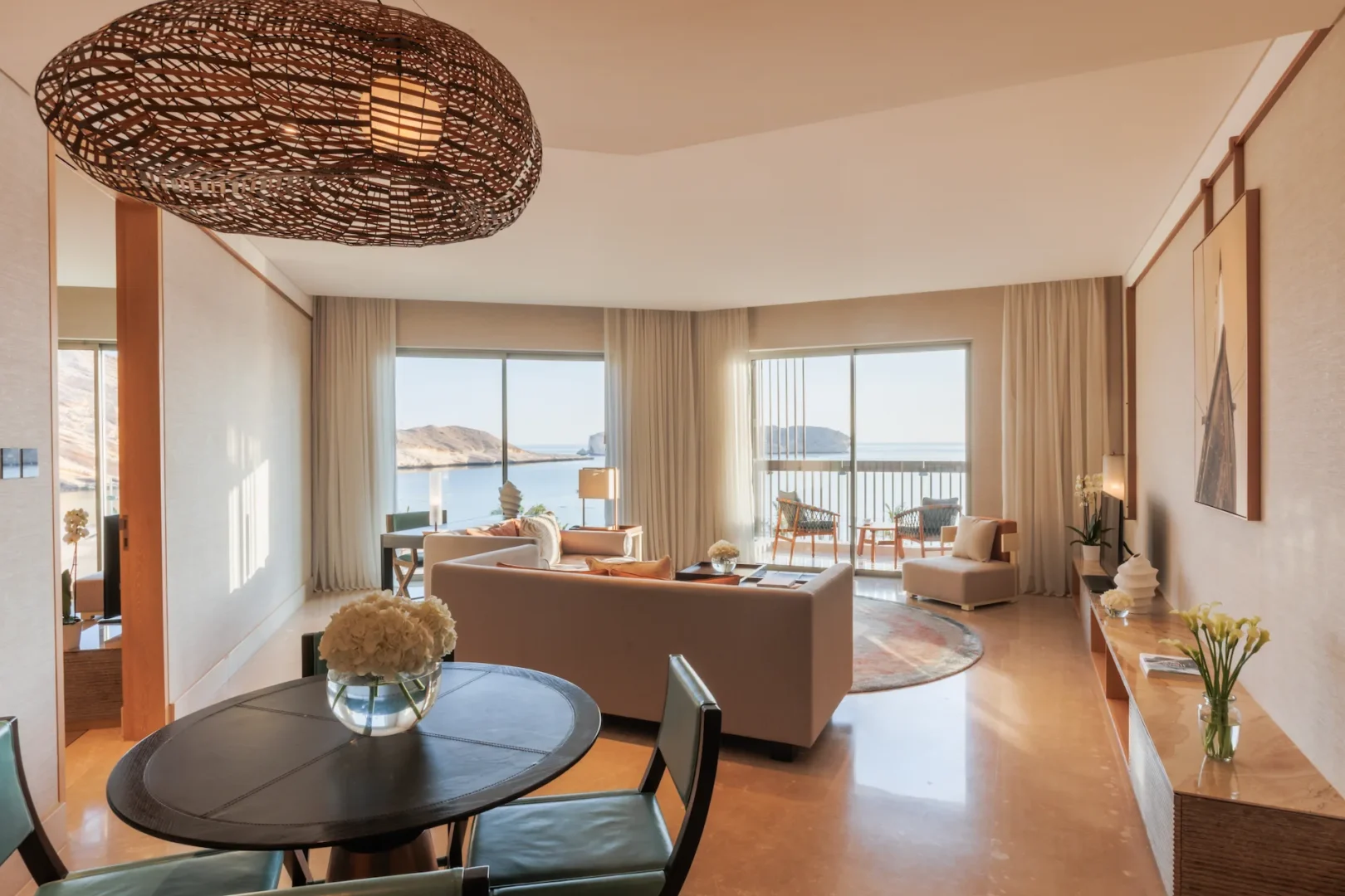 two bedroom panoramic suite at jumeirah muscat bay oman with expansive sea views luxury interiors and spacious living areas