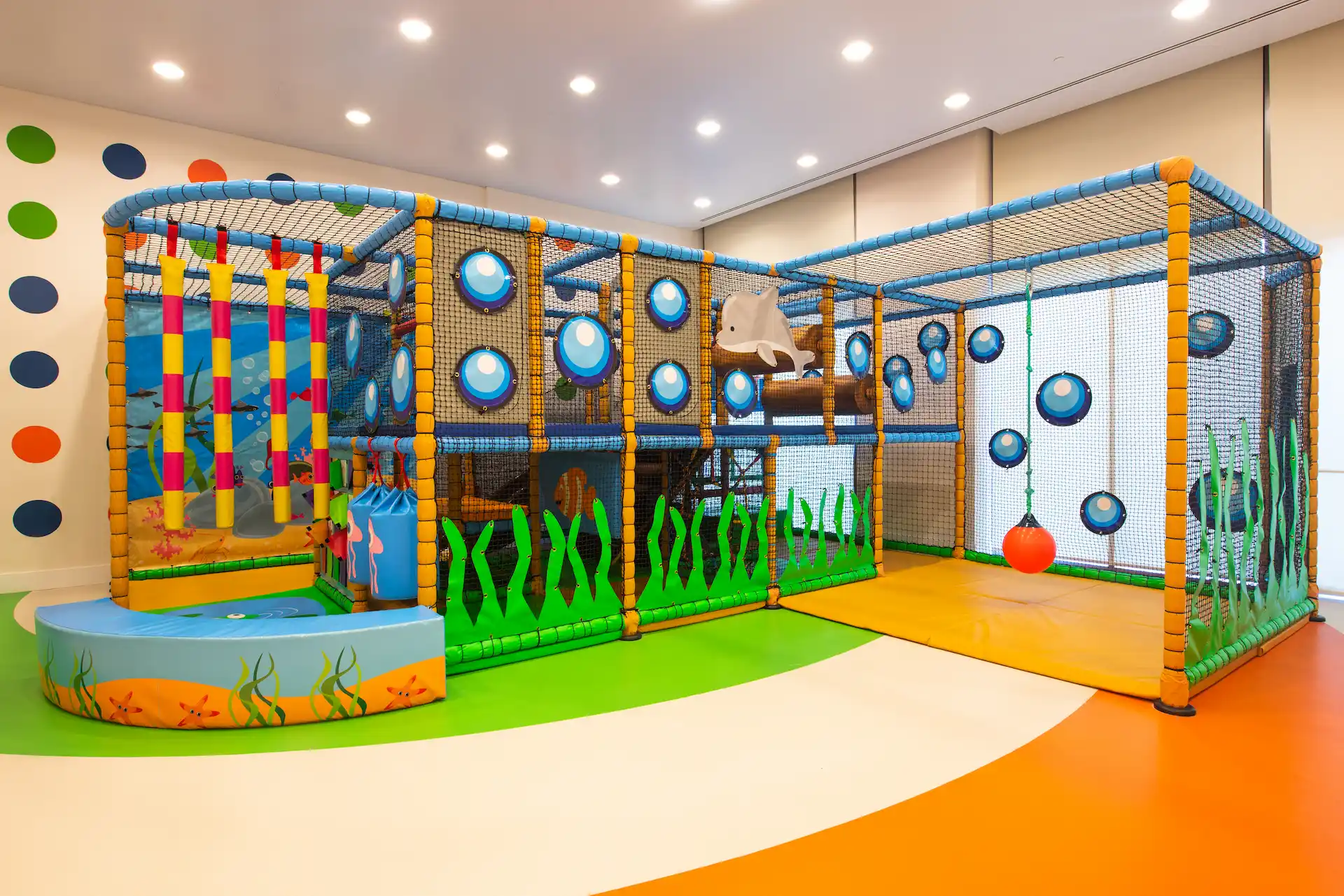 kempinski hotel muscat oman dippys club house kids play area indoor playground colorful soft play room family resort children's activities