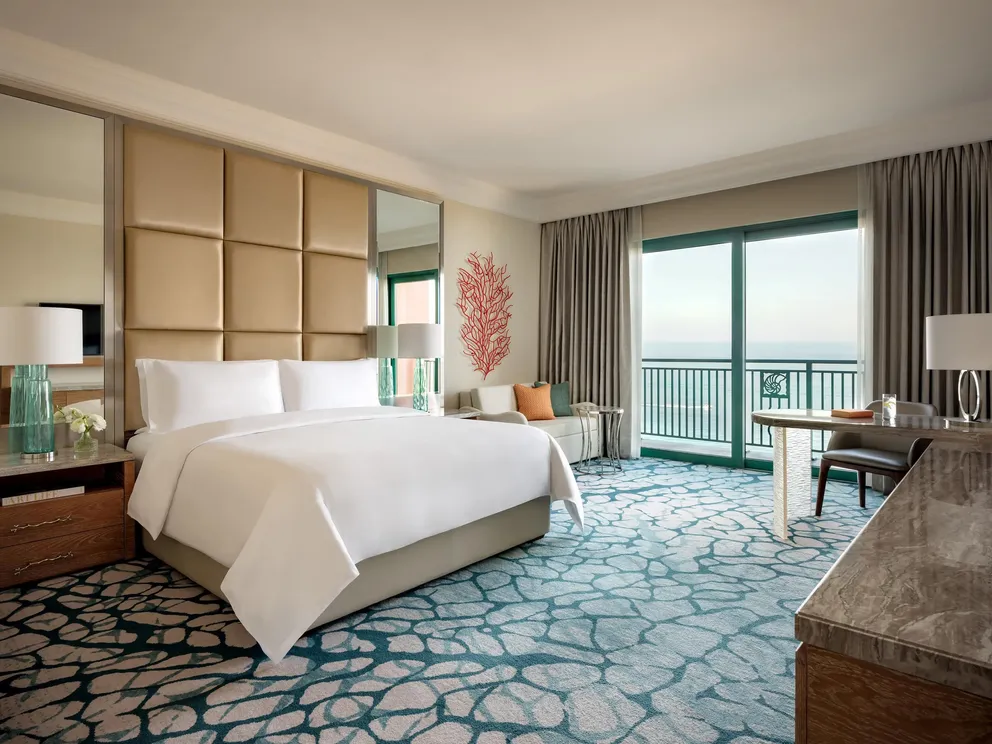 atlantis the palm imperial club room ocean view with elegant interiors, refined furnishings and panoramic views across the arabian gulf in dubai