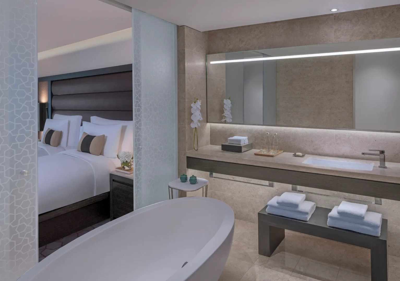 kempinski hotel muscat muscat deluxe sea view room bath tub with elegant bathroom interior