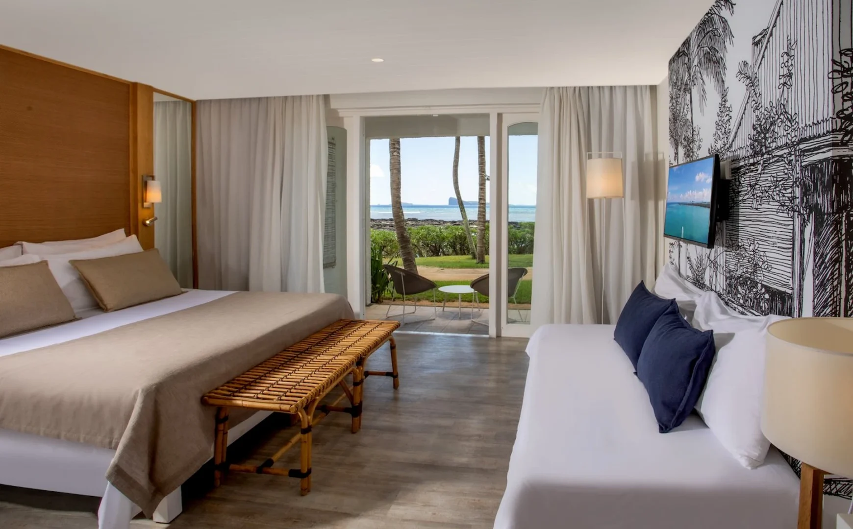 superior sea facing room bed at cannonier mauritius