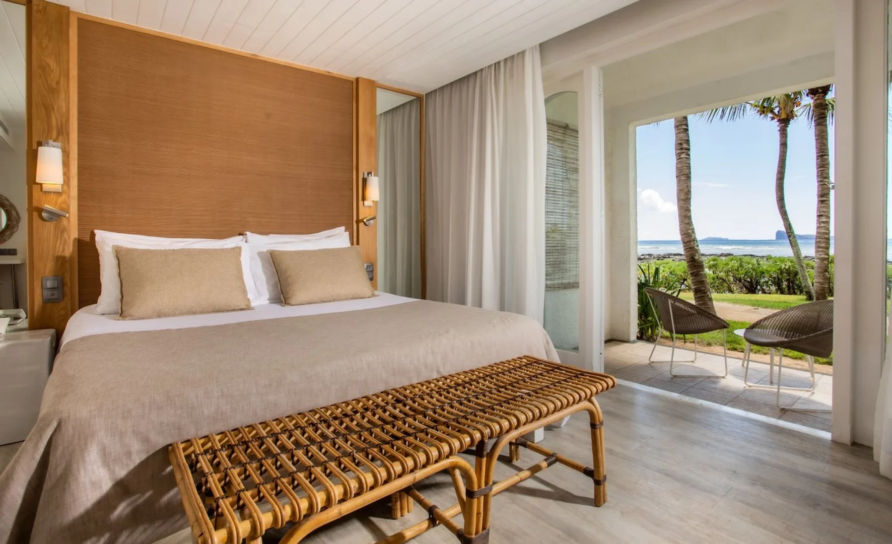 superior sea facing room bed view at cannonier mauritius