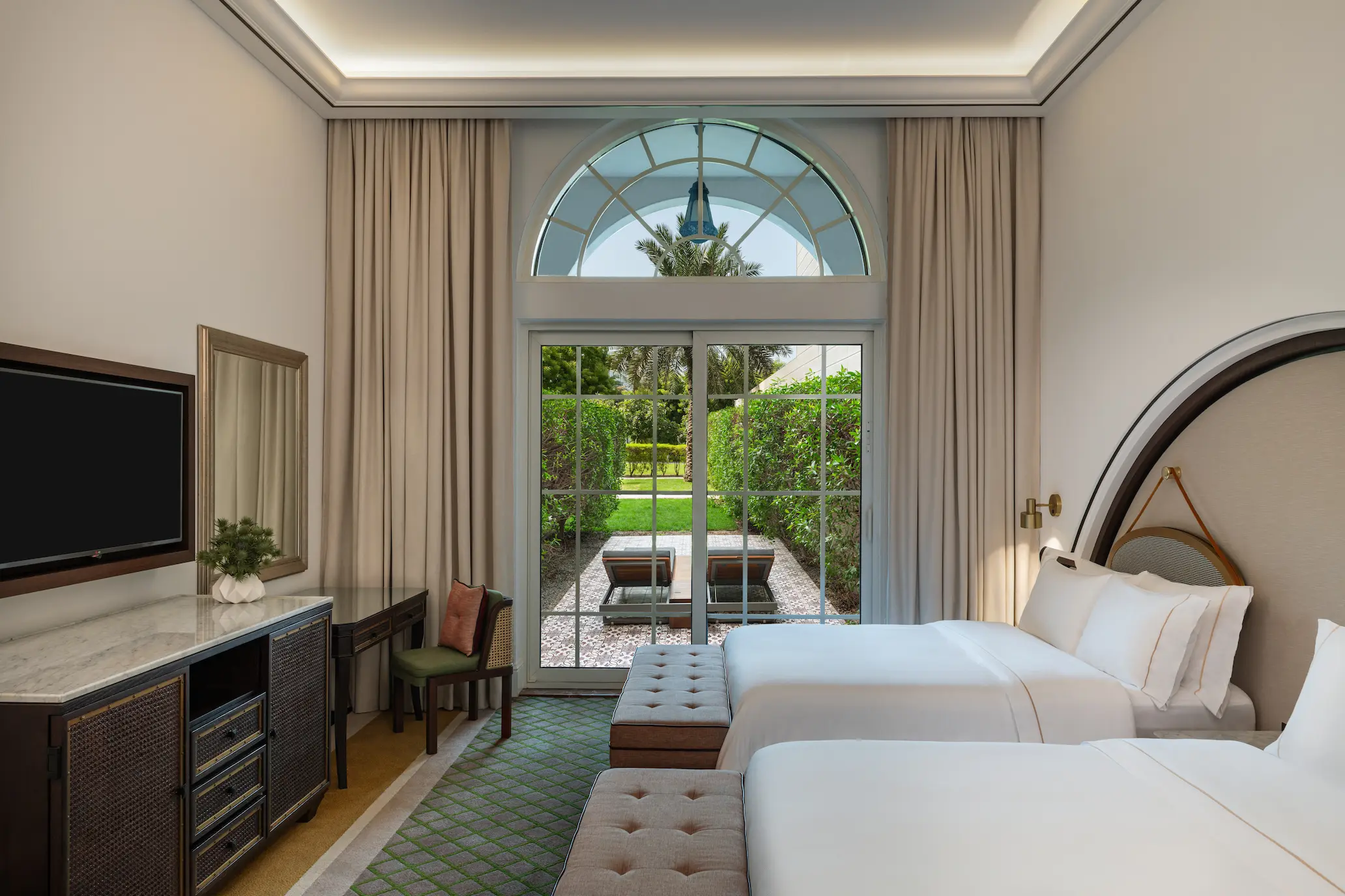 westin dubai mina seyahi beach resort marina deluxe sea-garden bedroom twin with serene interior styling
