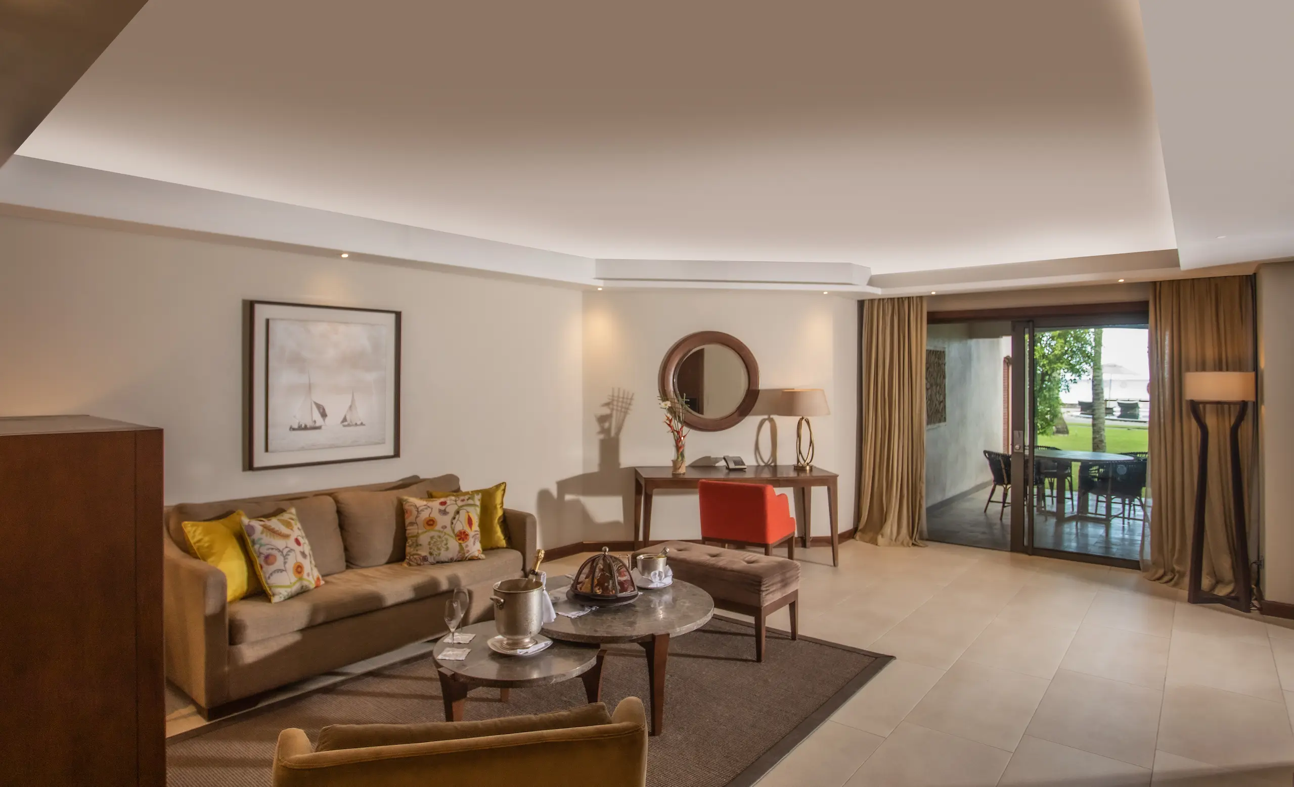 royal palm beachcomber family suite living area sofa with stylish lounge seating and contemporary comfort in grand baie mauritius