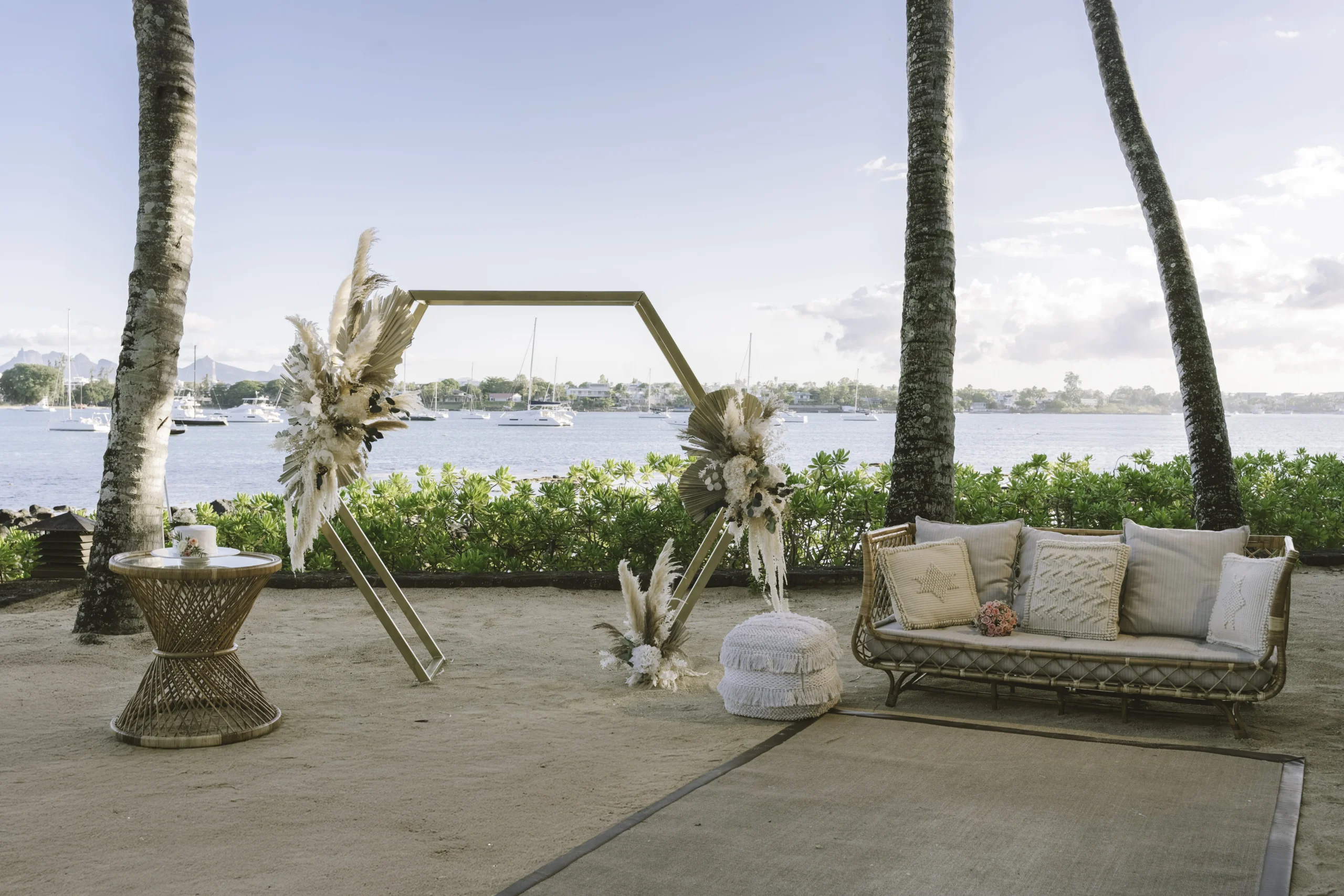 mauricia beachcomber resort spa mauritius wedding resort setup featuring elegant ceremony décor tropical floral arrangements refined celebration styling and a luxury island setting within the resort grounds