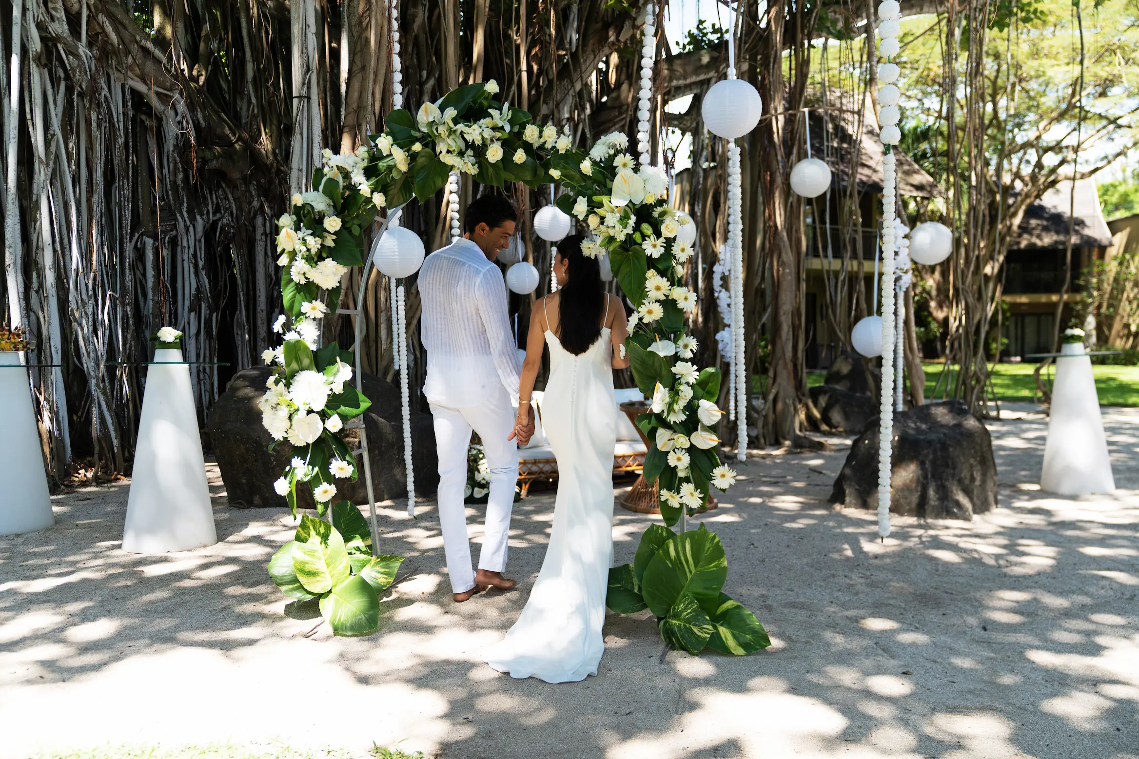 trou aux biches beachcomber golf resort spa mauritius wedding resort decoration featuring elegant floral displays refined table settings and luxurious celebration styling within the resort grounds
