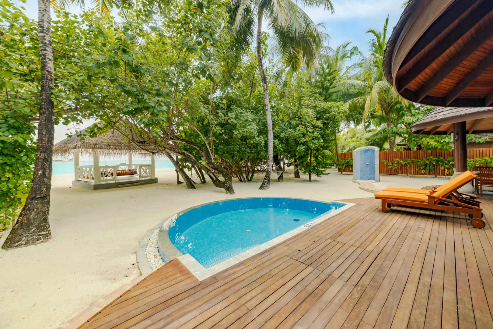 private pool at a two bedroom beach suite at sun siyam olhuveli maldives offering spacious outdoor living space
