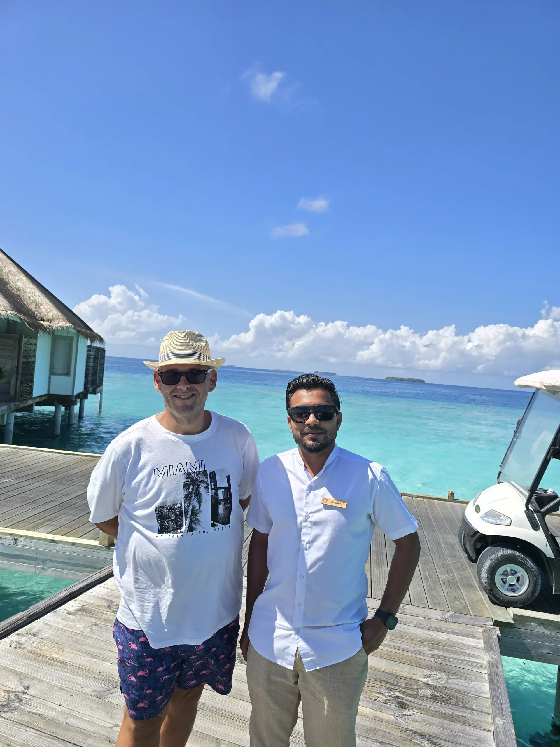 James and Natasha Oliphant from Not Just Travel on arrival at their destination, showcasing a personalised and welcoming travel experience.