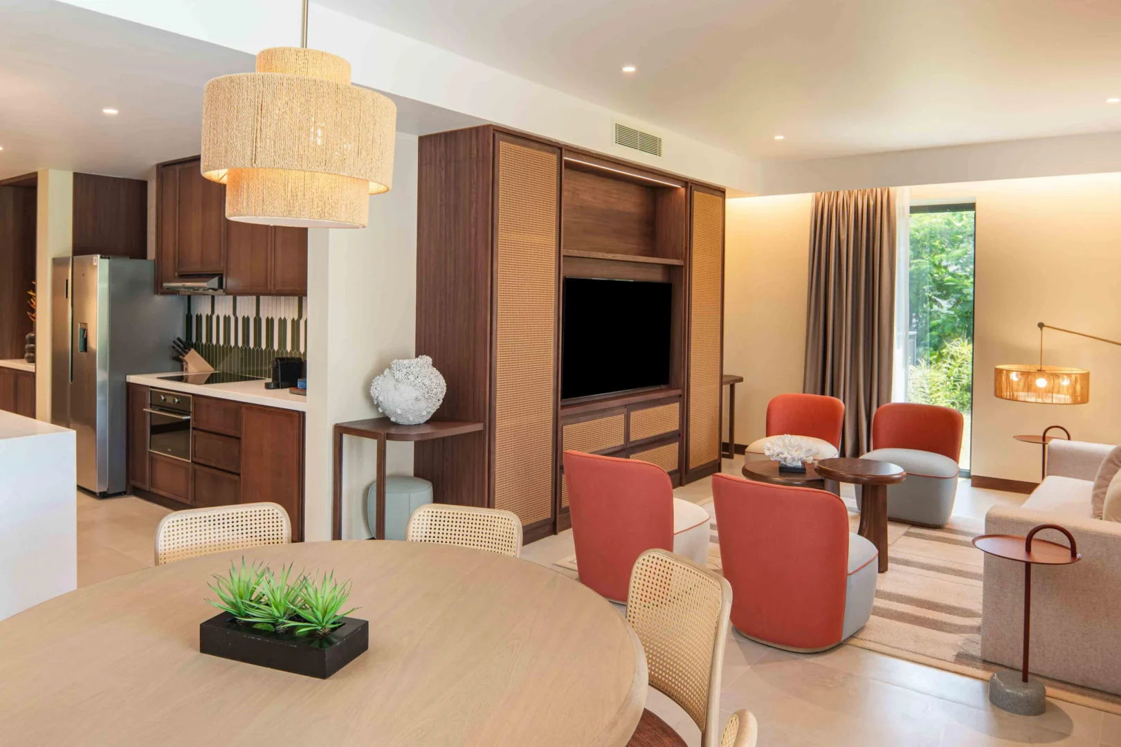 Interior of the Two Bedroom Apartment with Nature View at Canopy by Hilton Seychelles Resort in Mahé, Seychelles, featuring spacious living areas and contemporary island-inspired design.