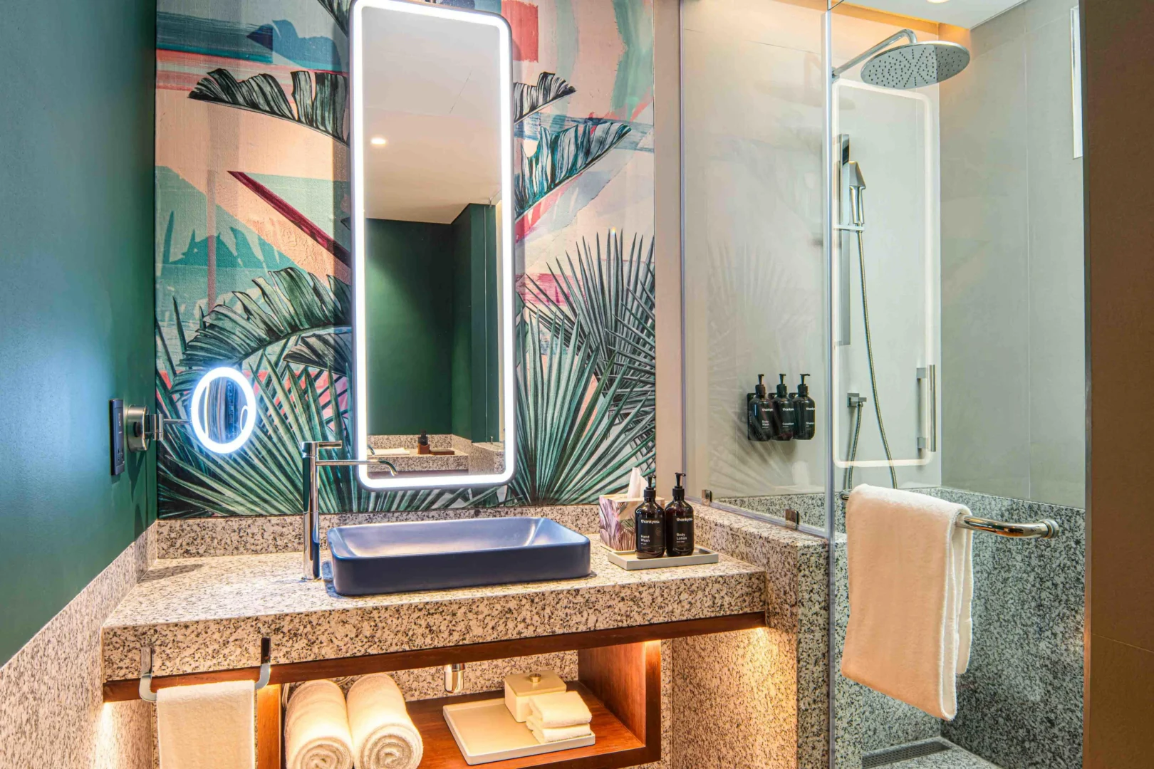 Bathroom in the Two Bedroom Apartment with Nature View at Canopy by Hilton Seychelles Resort in Mahé, Seychelles, featuring modern fixtures and contemporary island-inspired design.