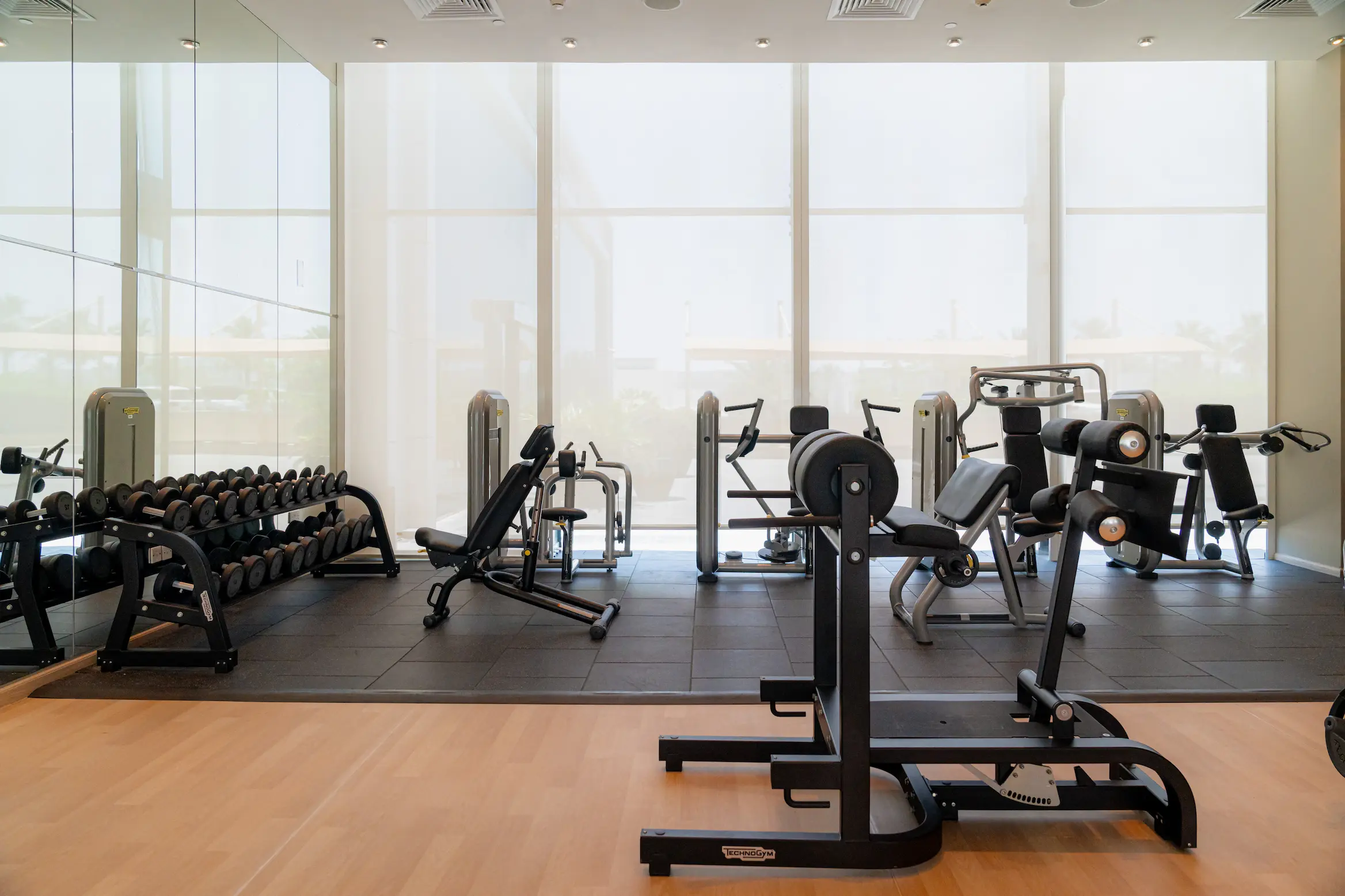 Gym at Fairmont Bab Al Bahr Abu Dhabi featuring modern fitness equipment and dedicated wellness facilities