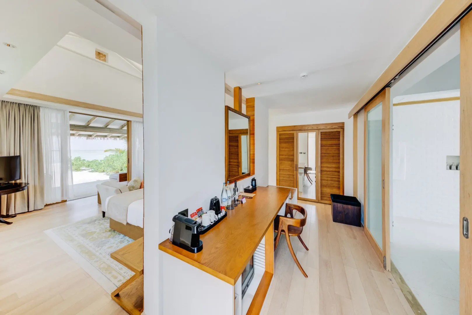 Interior of a Platinum Beach Bungalow at Cinnamon Hakuraa Huraa Maldives, Maldives.