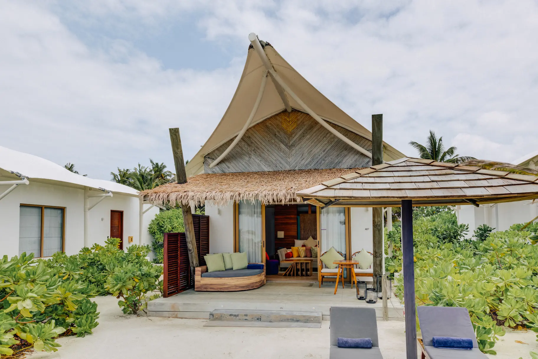 Exterior view of a Platinum Beach Bungalow at Cinnamon Hakuraa Huraa Maldives, Maldives