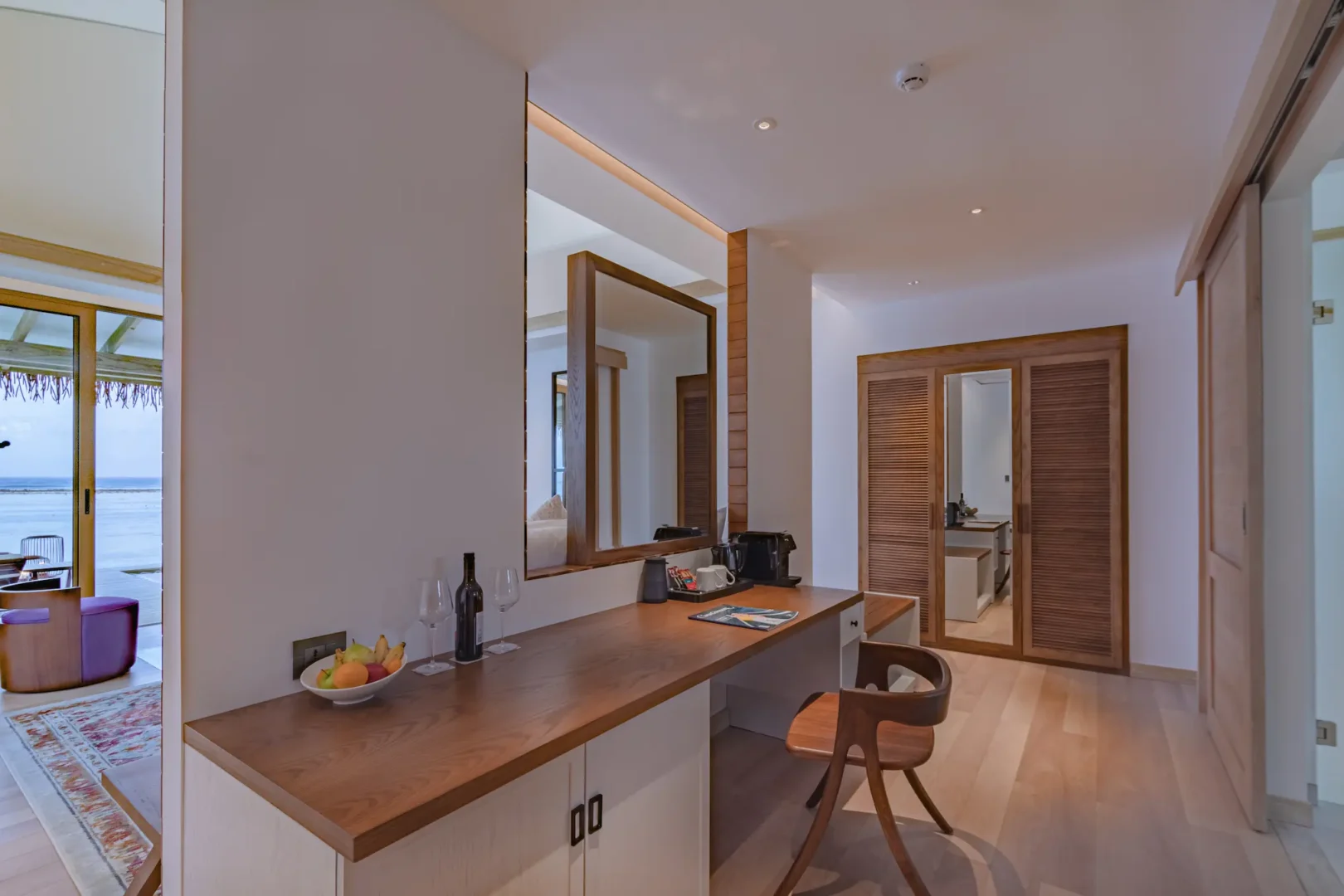 Interior of a Water Bungalow at Cinnamon Hakuraa Huraa Maldives, Maldives.