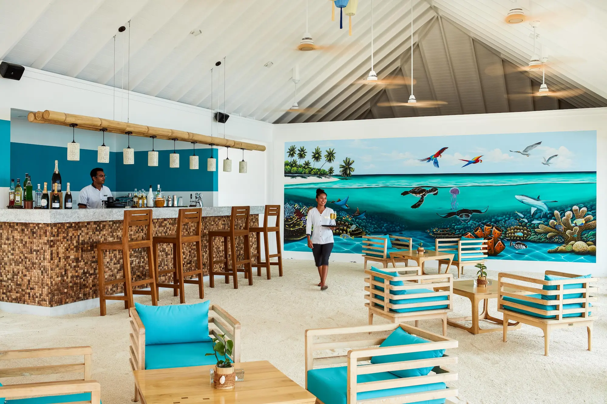 dream bar at sun siyam olhuveli maldives serving drinks steps from the infinity pool on dream island
