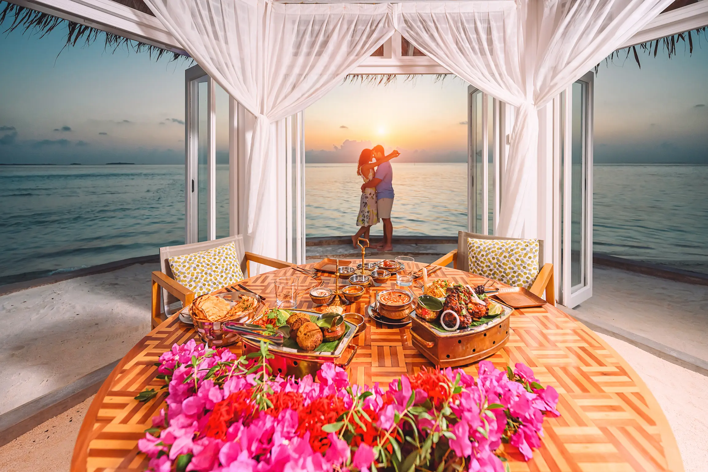 namaste restaurant at sun siyam olhuveli maldives serving indian cuisine in private beachfront cabanas