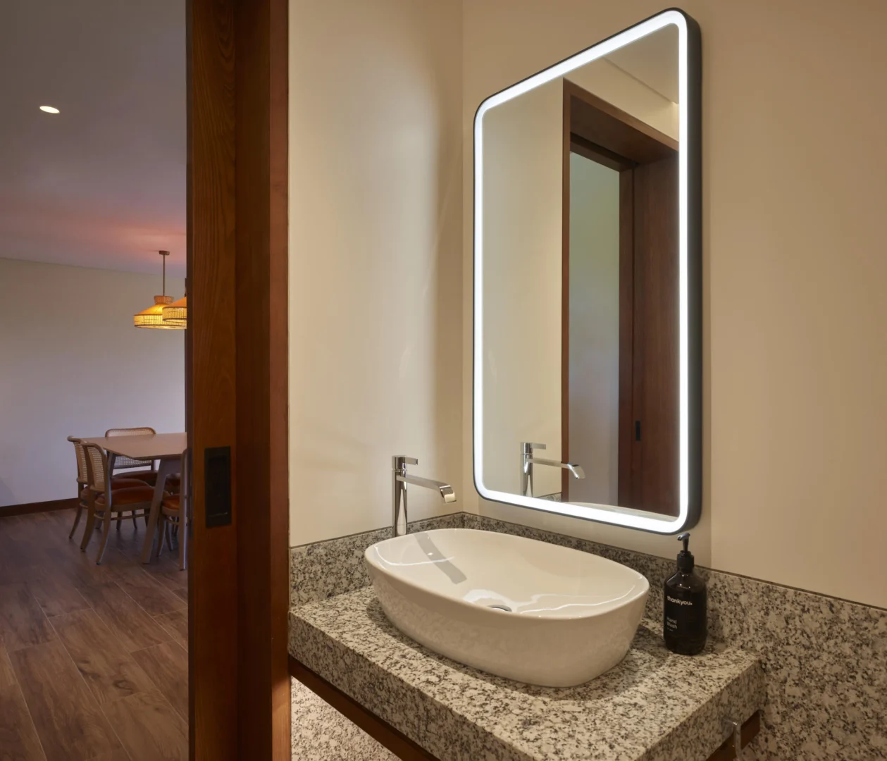 Bathroom in the Two Bedroom Suite at Canopy by Hilton Seychelles Resort in Mahé, Seychelles, featuring modern fixtures and contemporary island-inspired design.