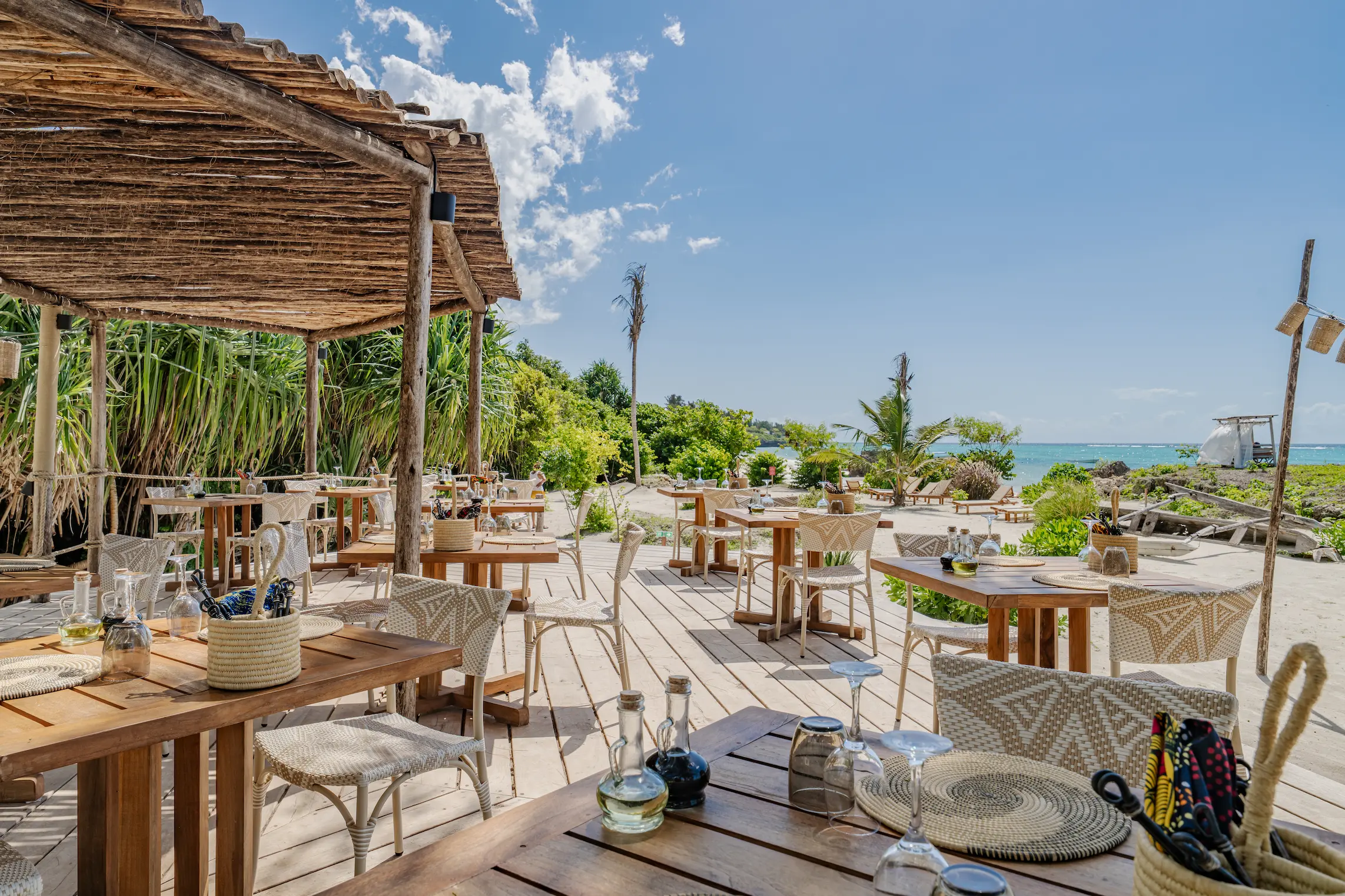 Beachfront dining at Fukwe restaurant at Matemwe Attitude Zanzibar.