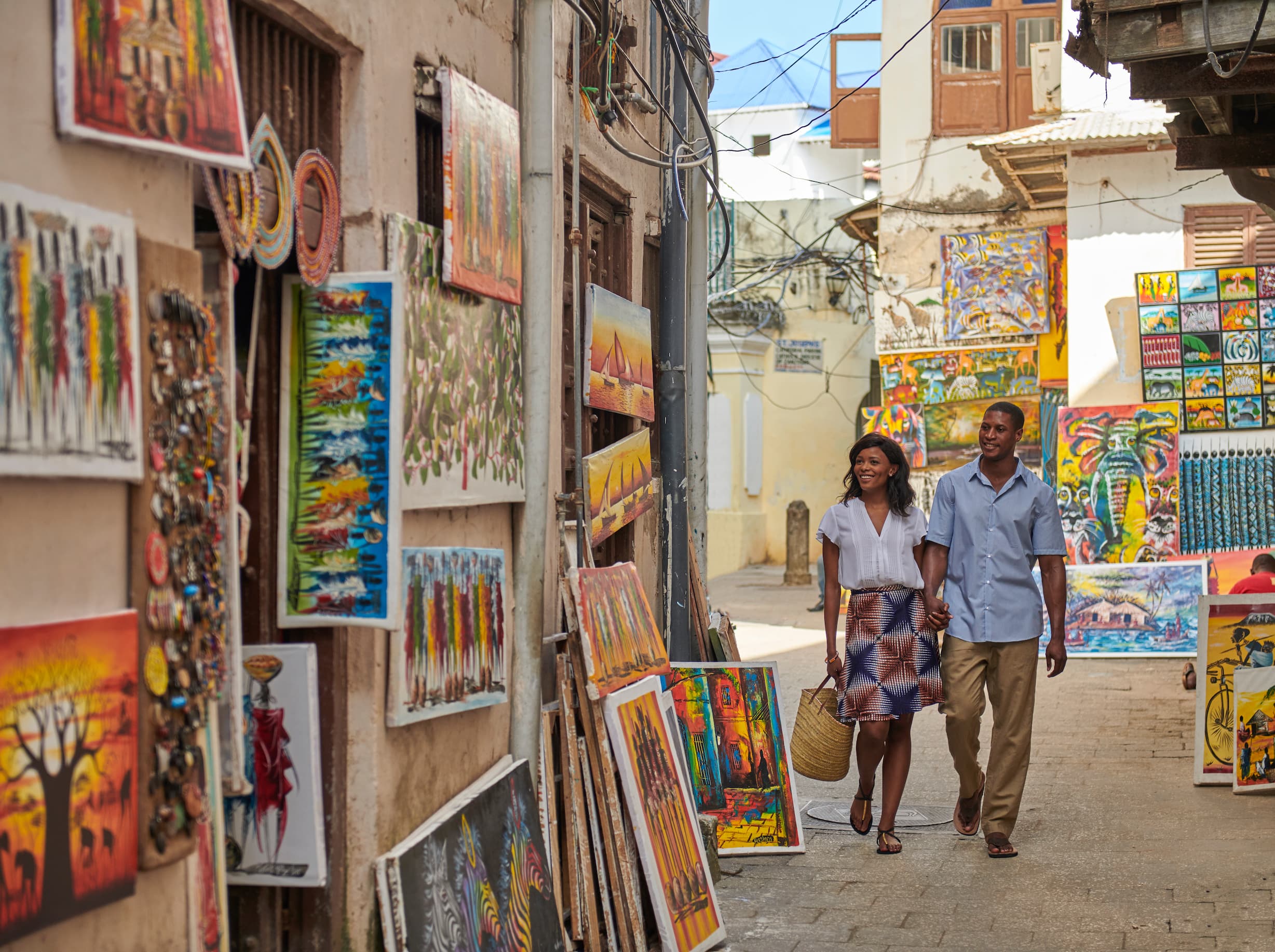 Shopping in Stone Town near Park Hyatt Zanzibar featuring local markets, traditional stores and historic streets within the UNESCO World Heritage Site.