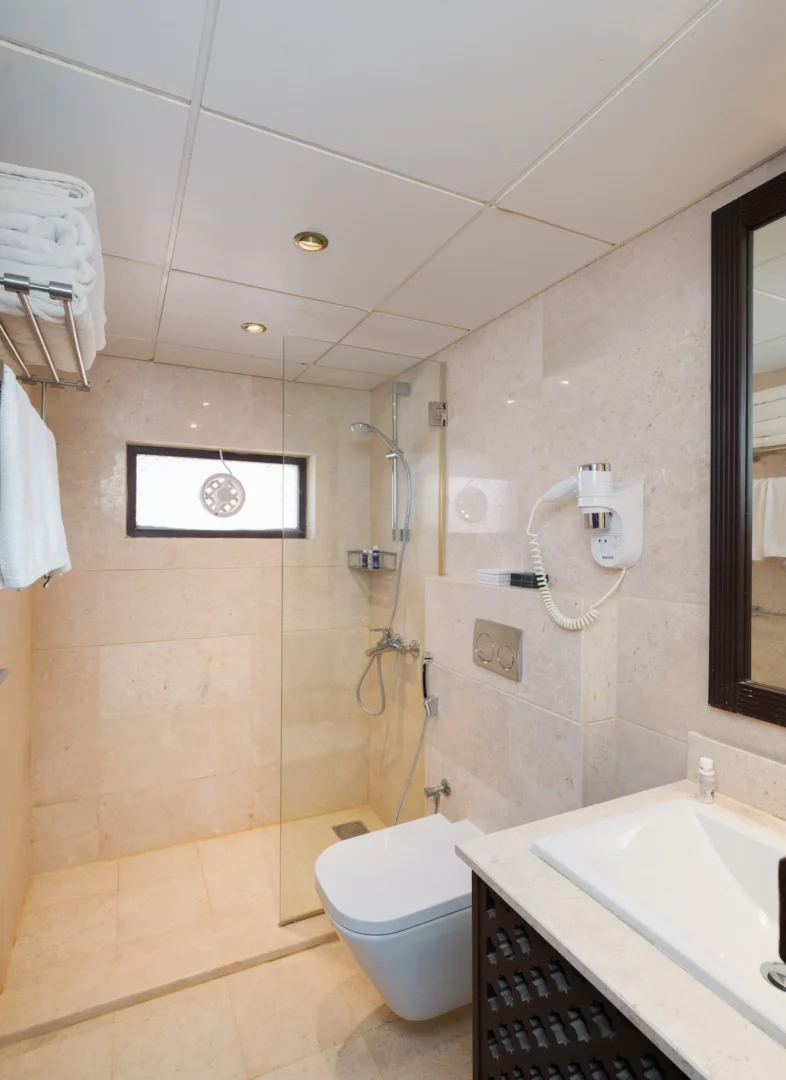 Bathroom in a Two Bedroom Villa at Desert Nights Resort Oman featuring modern facilities and spacious family accommodation in the Wahiba Sands desert