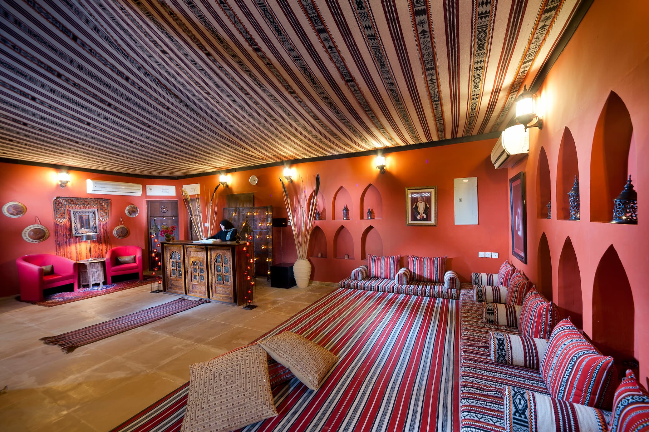 Interior view of Desert Nights Resort Oman showcasing luxury desert-style accommodation and contemporary Arabian design in the Wahiba Sands